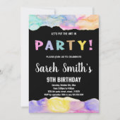 ピンクブラックアート絵を描パーティー誕生日招待状 招待状 (正面)