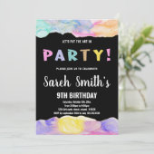 ピンクブラックアート絵を描パーティー誕生日招待状 招待状 (スタンド正面)