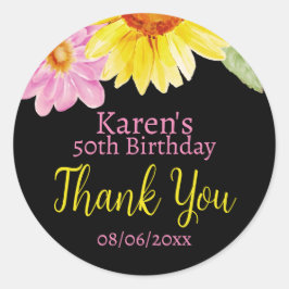 ピンクブラックイエローサンフラワーデイジーフローラの好意 ラウンドシール