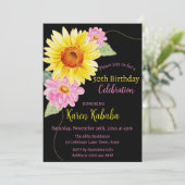 ピンクブラックイエローサンフラワーデイジーフローラ誕生日 招待状 (スタンド正面)