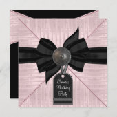 ピンクブラックウーマンズバースデーパーティー 招待状 (正面/裏面)