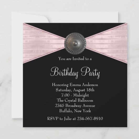 ピンクブラックウーマンズバースデーパーティー 招待状 (裏面)