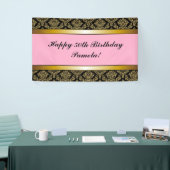 ピンクブラックエイジ金ゴールドダマスク誕生日バナー 横断幕 (トレードショー)