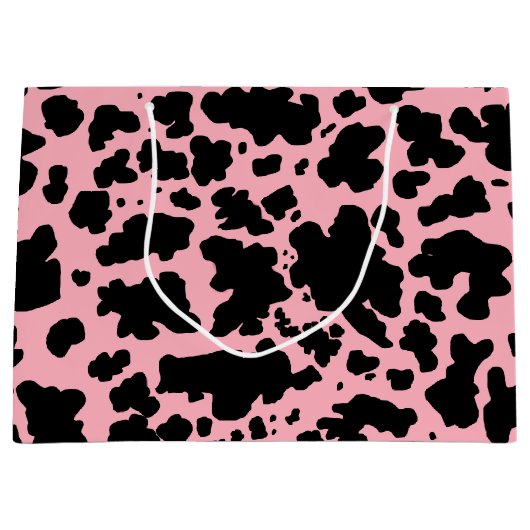 ピンクブラックカウスキンロデオアニマルプリント ラージペーパーバッグ (正面)