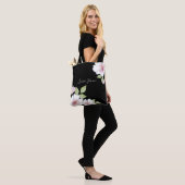 ピンクブラックカスタムフローラさくらんぼ花 トートバッグ (モデル)