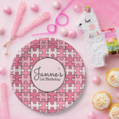 ピンクブラックガーリーパズルピース ペーパープレート (パーティー)