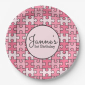 ピンクブラックガーリーパズルピース ペーパープレート (正面)