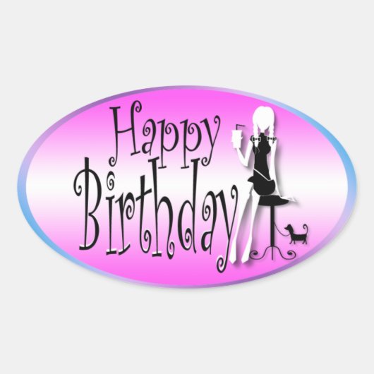 ピンクブラックガールズシックファッション 楕円形シール (正面)