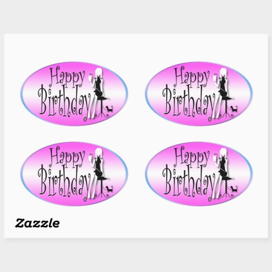 ピンクブラックガールズシックファッション 楕円形シール (シート)