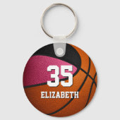 ピンクブラックガールズスポーツリアルなバスケットボール キーホルダー (裏面)