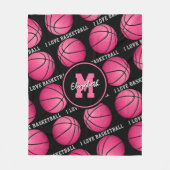 ピンクブラックガールズスポーツルーム私はバスケットボールが大好き フリースブランケット (正面)