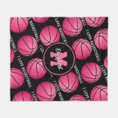 ピンクブラックガールズスポーツルーム私はバスケットボールが大好き フリースブランケット (正面(横))