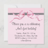 ピンクブラックガールズフォトファースト誕生日パーティー 招待状 (裏面)