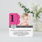 ピンクブラックガールズ写真1st誕生日パーティー 招待状 (スタンド正面)