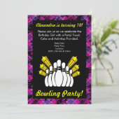ピンクブラックガールボーリング誕生日パーティーへの招待 招待状 (スタンド正面)