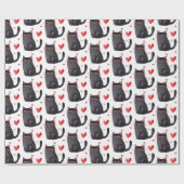 ピンクブラックキャッツハート誕生日 ラッピングペーパー (フラット)