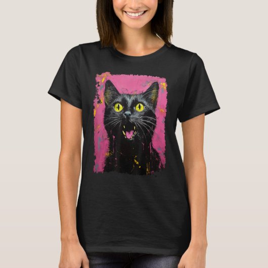 ピンクブラックキャット Tシャツ (正面)