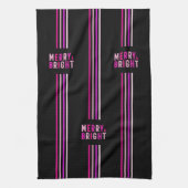 ピンクブラッククリスマスホリデーパーティー キッチンタオル (縦)