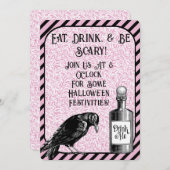 ピンクブラッククロウレイヴンハロウィーン 招待状 (正面/裏面)