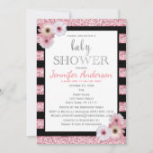 ピンクブラックグラマーストライプベビーシャワー 招待状 (正面)