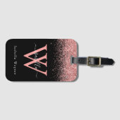 ピンクブラックグリッターエレガントスクリプト ラゲッジタグ (正面横)