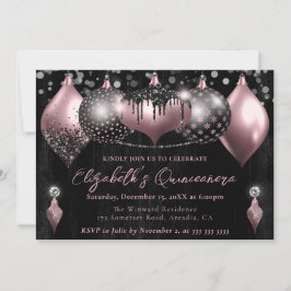 ピンクブラックグリッタークリスマスボードブルキンセアニェラ 招待状