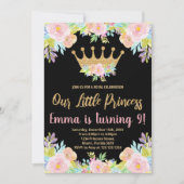 ピンクブラックグリッタープリンセス誕生日招待状 招待状 (正面)