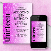 ピンクブラックグリッター誕生日 招待状