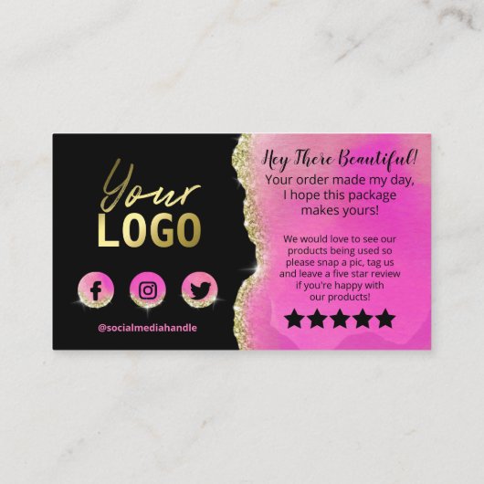 ピンクブラックグリッター金ゴールドエーゲイトフォイルありがとう 名刺 (裏面)