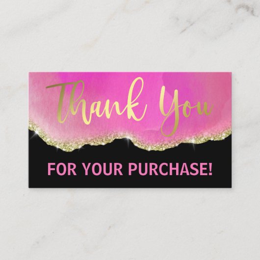 ピンクブラックグリッター金ゴールドエーゲイトフォイルありがとう 名刺 (正面)