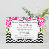 ピンクブラックグリーンシェブロンダマスク招待状 招待状 (スタンド正面)