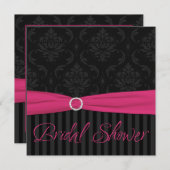 ピンクブラックグレーダマスクストライプブライダルシャワー招待状 招待状 (正面/裏面)