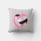 ピンクブラックグレーバレーボールコートは私の幸せな場所 クッション (正面)