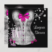 ピンクブラックコルセットランジェリーブライダルシャワー 招待状 (正面/裏面)