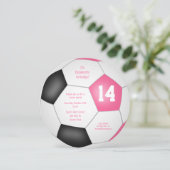 ピンクブラックサッカーをテーマにした誕生日パーティー 案内状 (スタンド正面)