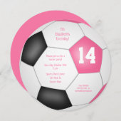 ピンクブラックサッカーをテーマにした誕生日パーティー 案内状 (正面/裏面)