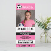 ピンクブラックサッカーチケット誕生日パーティー写真 招待状 (スタンド正面)