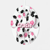 ピンクブラックサッカーボールスポーツキープキー メタルオーナメント (正面左)