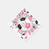 ピンクブラックサッカーボール吹き出しスポーツ誕生日 スタンダードカクテルナプキン (角)