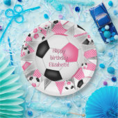 ピンクブラックサッカーボール吹き出しスポーツ誕生日 ペーパープレート (パーティー)
