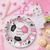 ピンクブラックサッカーボール吹き出しスポーツ誕生日 ペーパープレート (パーティー)