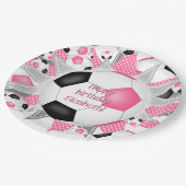 ピンクブラックサッカーボール吹き出しスポーツ誕生日 ペーパープレート (アングル)