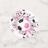 ピンクブラックサッカーボール吹き出し誕生日パーティー コンフェッティ (スモール正面)