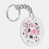 ピンクブラックサッカーボール吹出しアスリート名 キーホルダー (正面左)