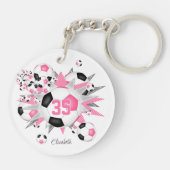 ピンクブラックサッカーボール吹出しアスリート名 キーホルダー (裏面)