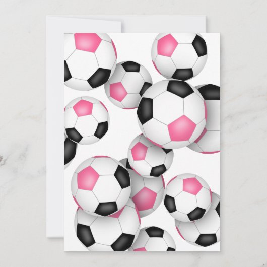 ピンクブラックサッカーボール子供の誕生日パーティー 招待状 (裏面)