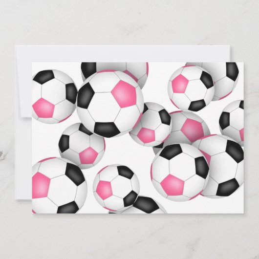 ピンクブラックサッカーボール子供の誕生日パーティー 招待状 (裏面)