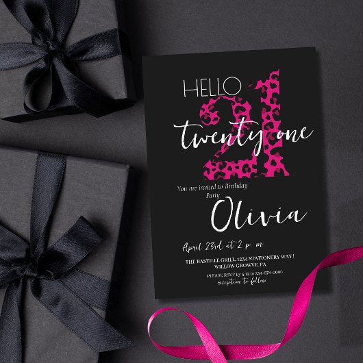 ピンクブラックシックモダン21歳の誕生日 招待状