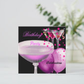 ピンクブラックシャンパンカクテルバースデーパーティー 招待状 (スタンド正面)