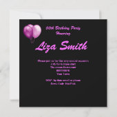 ピンクブラックシャンパンカクテルバースデーパーティー 招待状 (裏面)